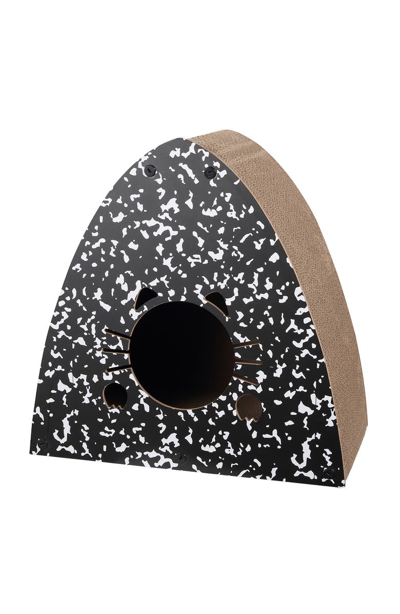 The Licker Store Koko Cardboard Triangle Cat Cave Scratcher with Catnip, Alternate, color, Black/White