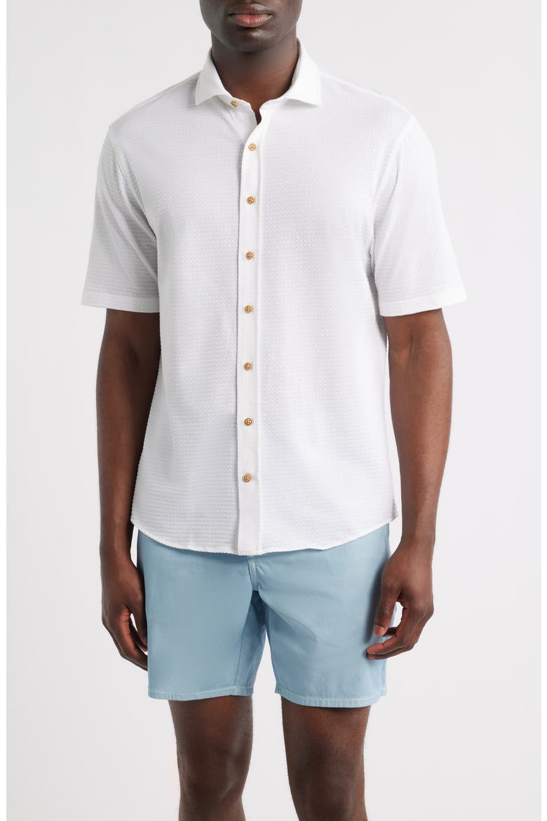 Surfsucker Knit Short Sleeve Button-Up Shirt, Main, color, WHITE