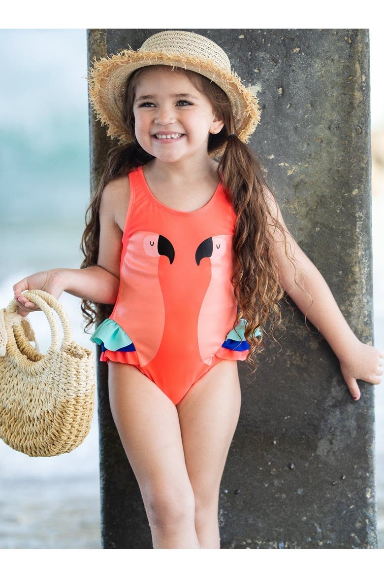 Girls Colorful Parrot One Piece Swimsuit, Alternate, color, Orange