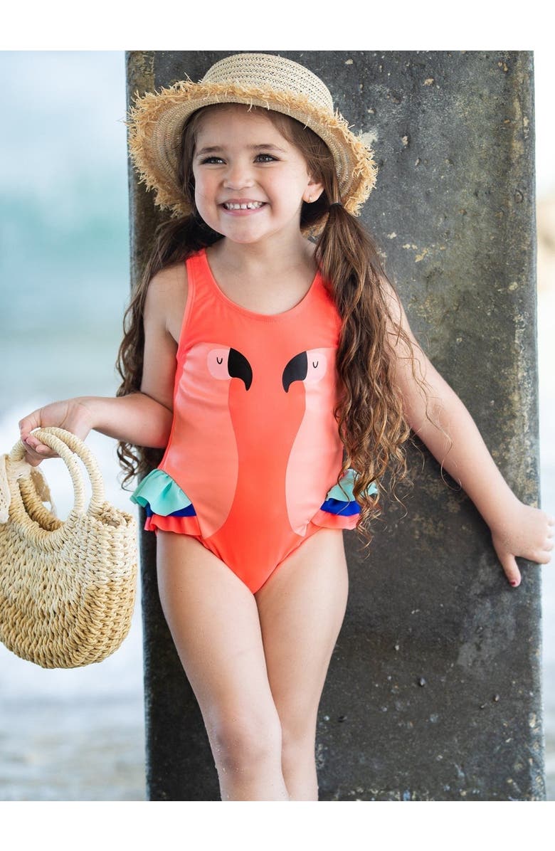 Mia Belle Girls Girls Colorful Parrot One Piece Swimsuit, Alternate, color, Orange