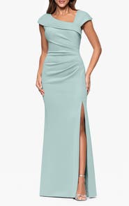 Xscape Evenings Asymmetric Neck Scuba Knit Trumpet Gown