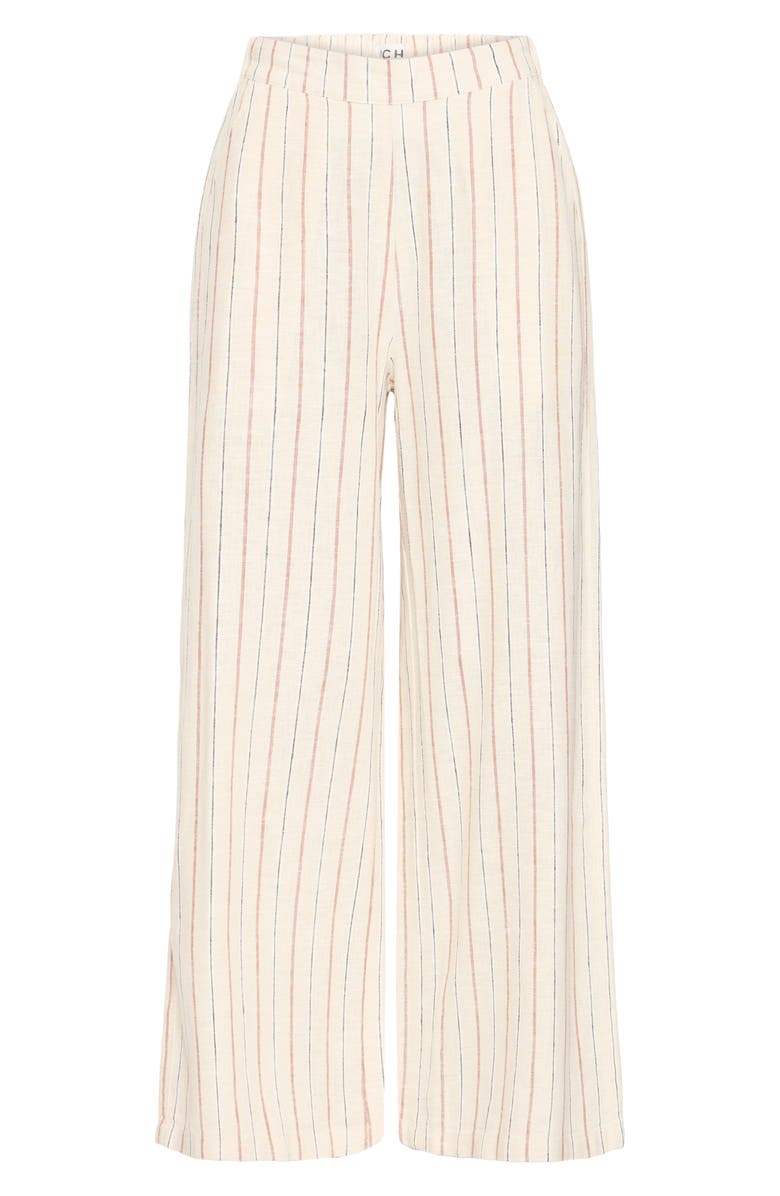 ICHI Wide Leg Linen Blend Pants, Alternate, color, Brown Stripe