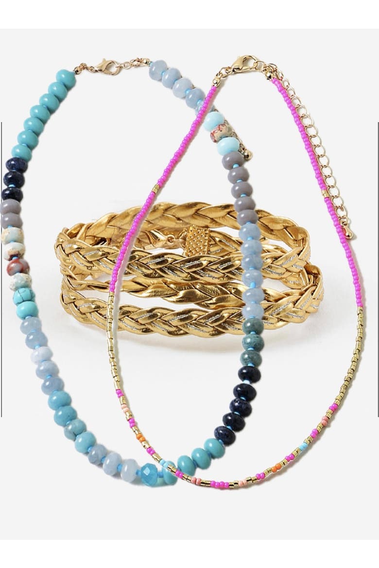 On Repeat Necklace and Bracelet Bundle, Alternate, color, Blue