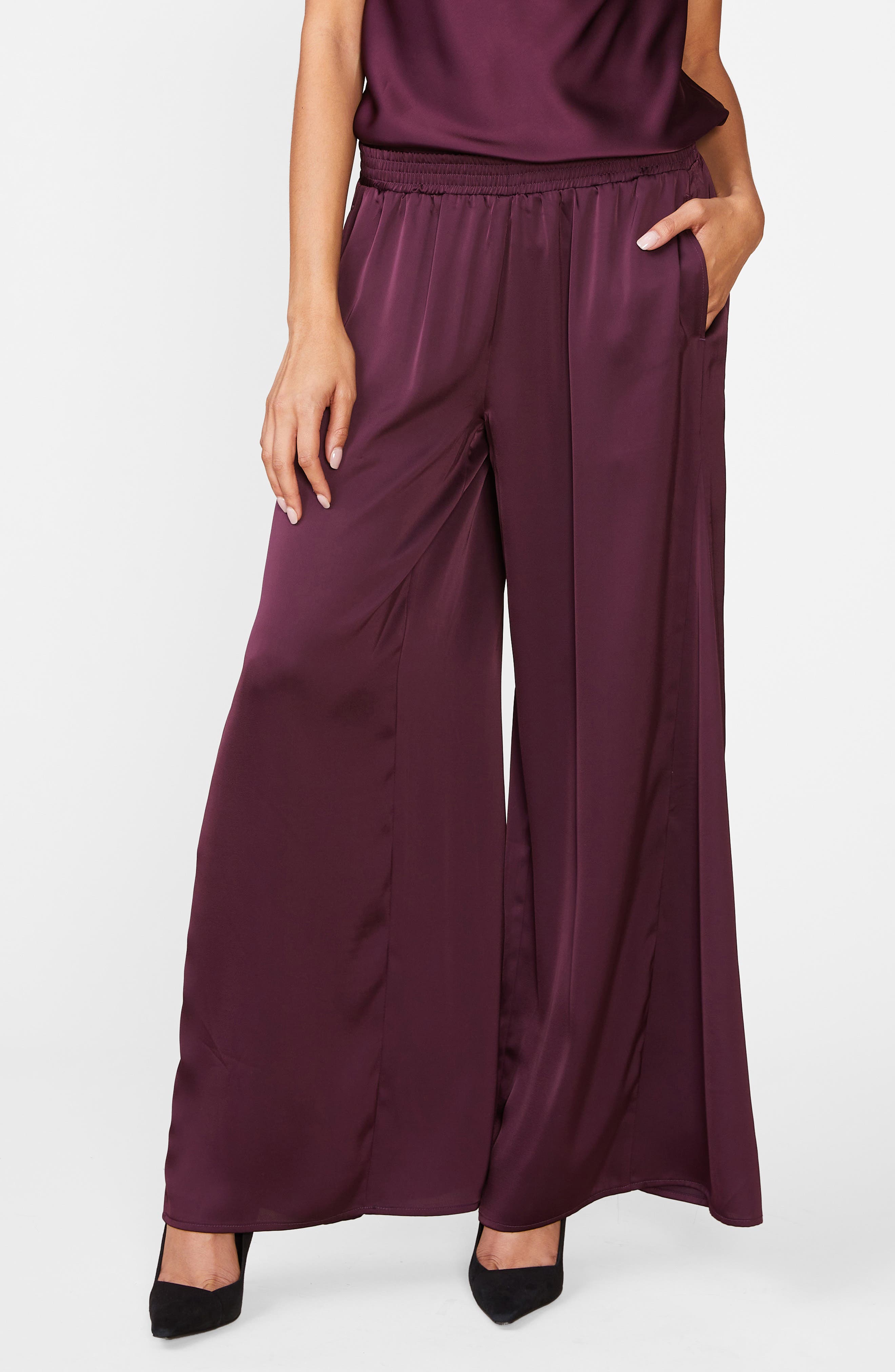 Satin Godet Wide Leg Pants
