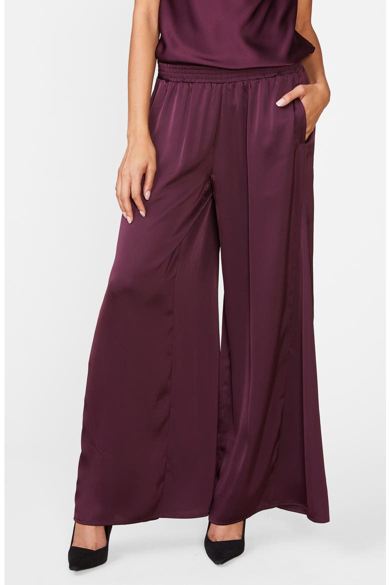 Satin Godet Wide Leg Pants, Main, color, MAROON BAN