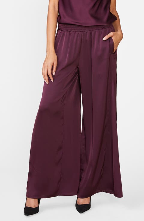 Satin Godet Wide Leg Pants