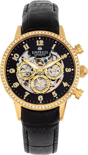 Empress Beatrice Automatic Skeleton Dial Leather-Band Watch  display picture 3