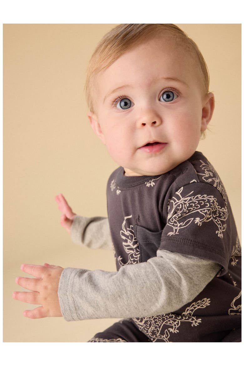Layered Button-Up Baby Romper, Alternate, color, Korean Pottery Dragon