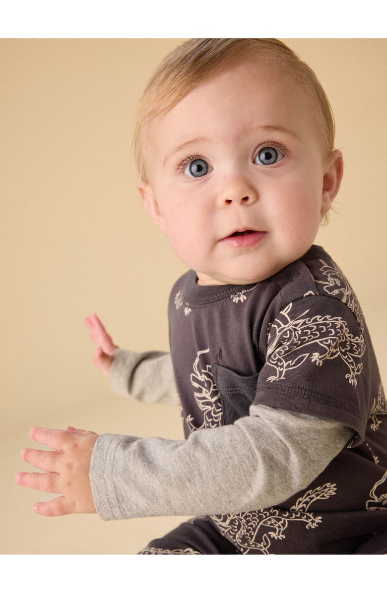 Tea Collection Layered Button-Up Baby Romper, Alternate, color, Korean Pottery Dragon