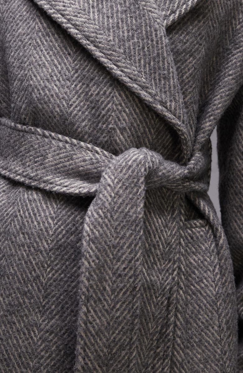 Topshop Longline Belted Herringbone Coat, Alternate, color,