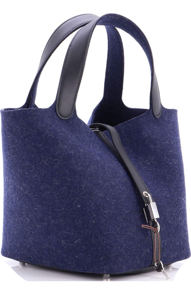 Pre-Owned Hermes Picotin Lock Bag Felt with Leather MM, Alternate, color, Bleu Nuit