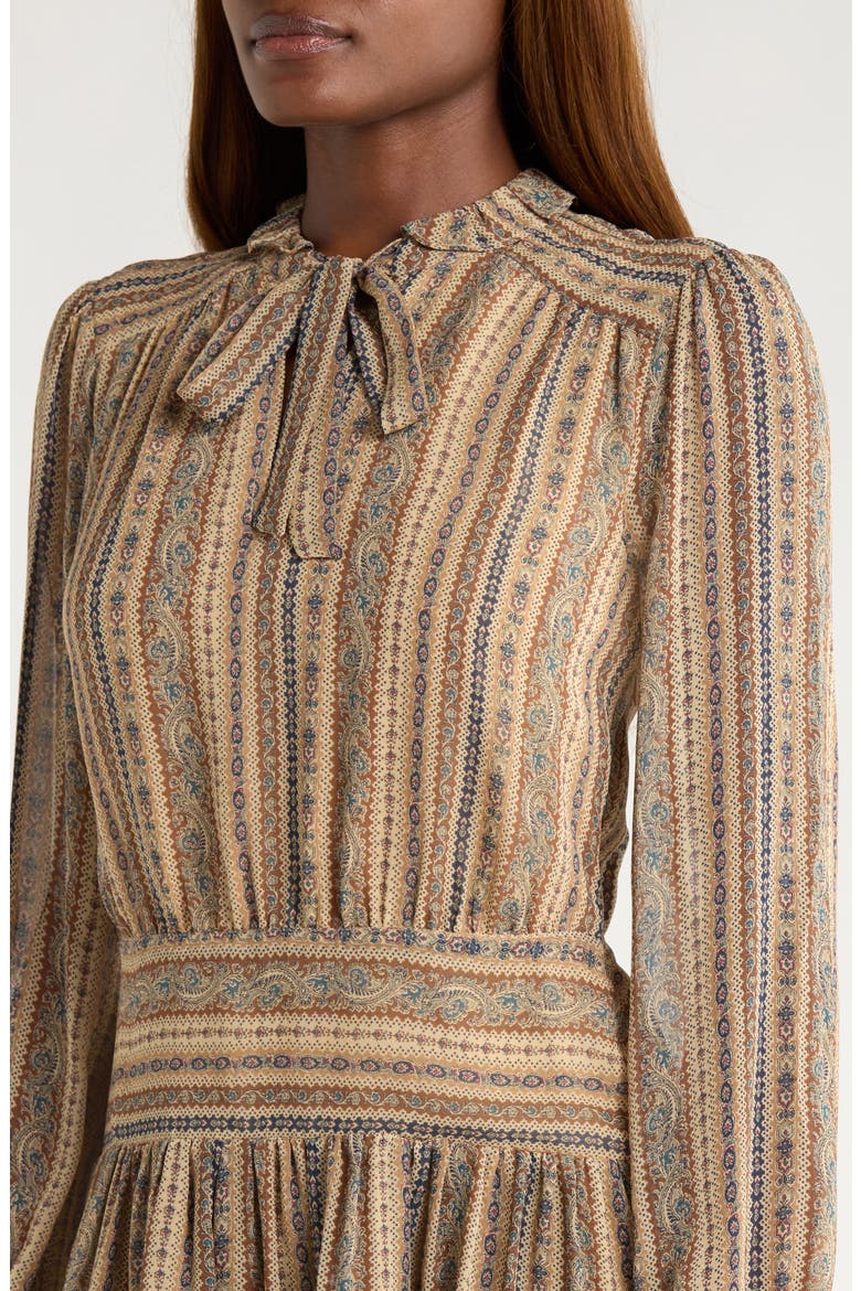 Nantes Mixed Print Long Sleeve Silk Chiffon Dress, Alternate, color, BROWN MULTI