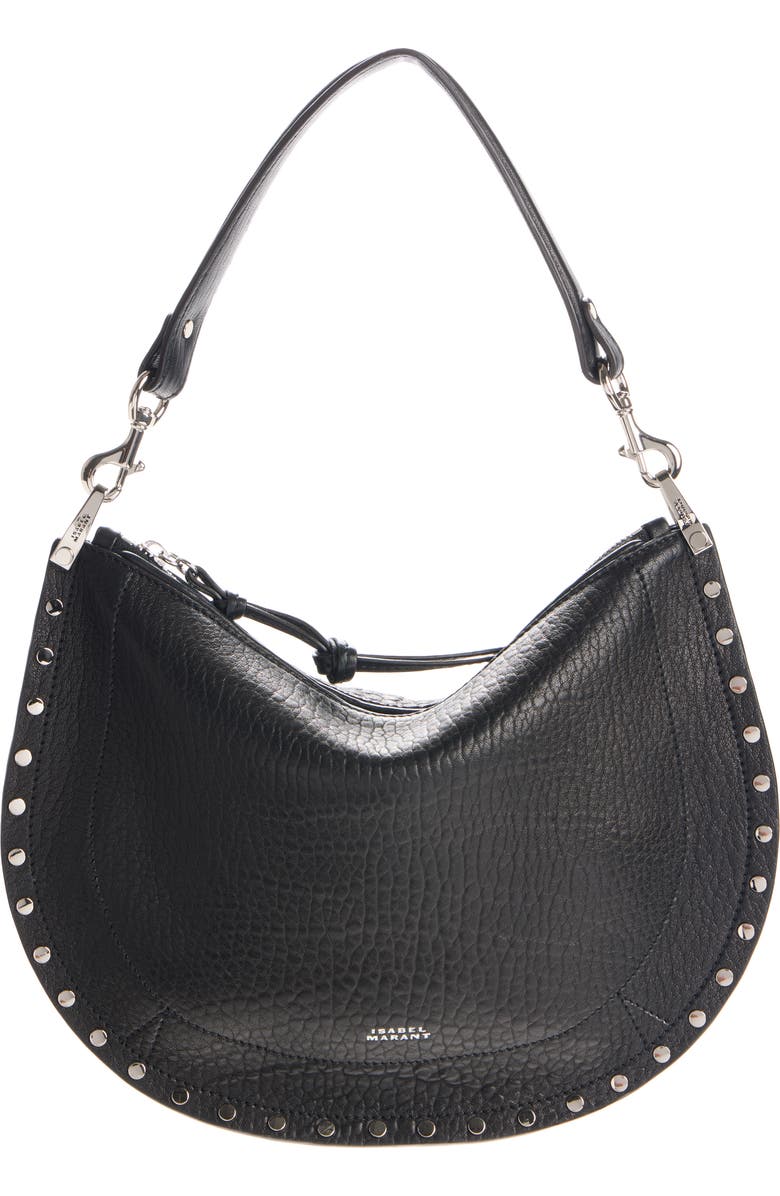 Isabel Marant Oskan Soft Zip Bubble Soft Leather Hobo Bag, Main, color, Black/ Silver