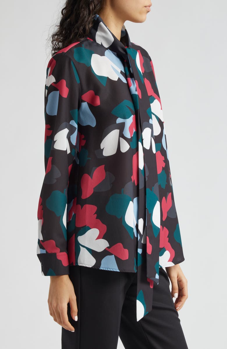 Emporio Armani Floral Tie Neck Crepe Shirt, Alternate, color, 