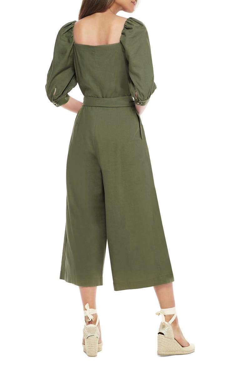 Sylvie Puff Sleeve Linen Blend Jumpsuit (Nordstrom Exclusive), Alternate, color, FOREST FERN