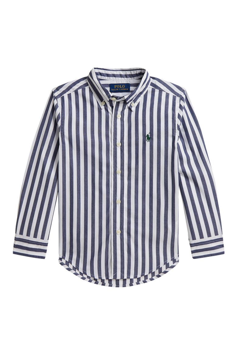 Kids' Striped Poplin Long Sleeve Button Down Shirt, Main, color, NAVY WHITE