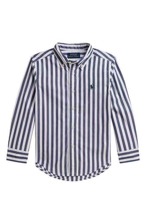 Kids' Striped Poplin Long Sleeve Button Down Shirt