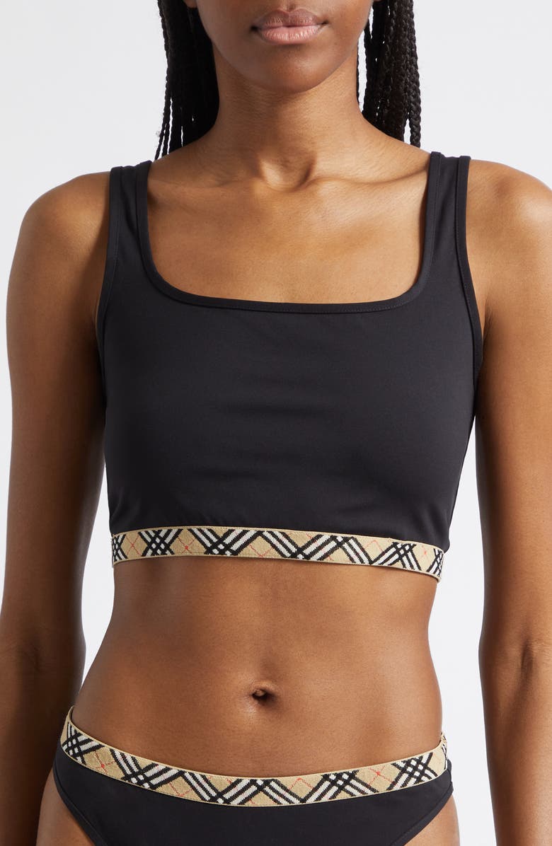 Burberry Check Trim Bikini Bottoms, Main, color, Black