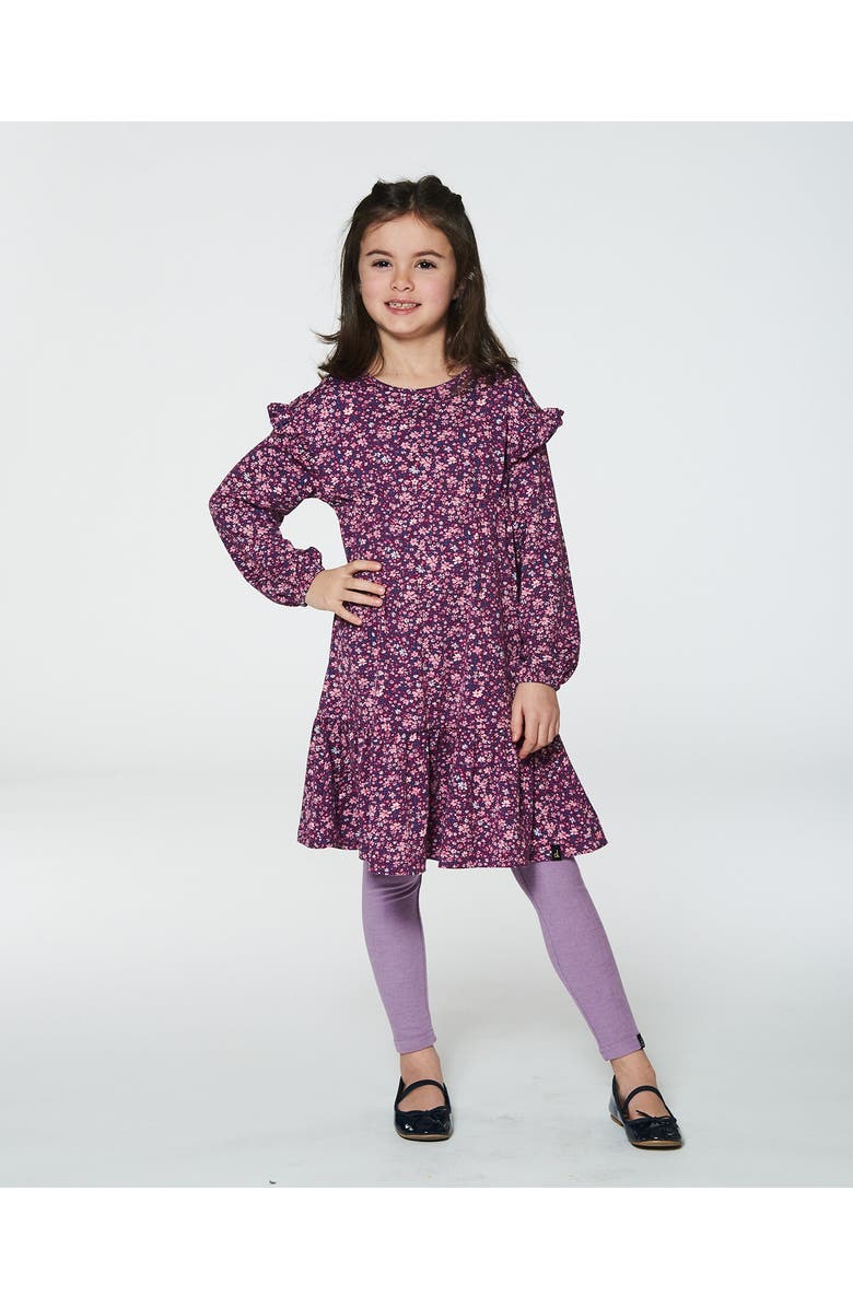 Deux par Deux Girl's Dress With Frills Burgundy Printed Little Flowers, Alternate, color,