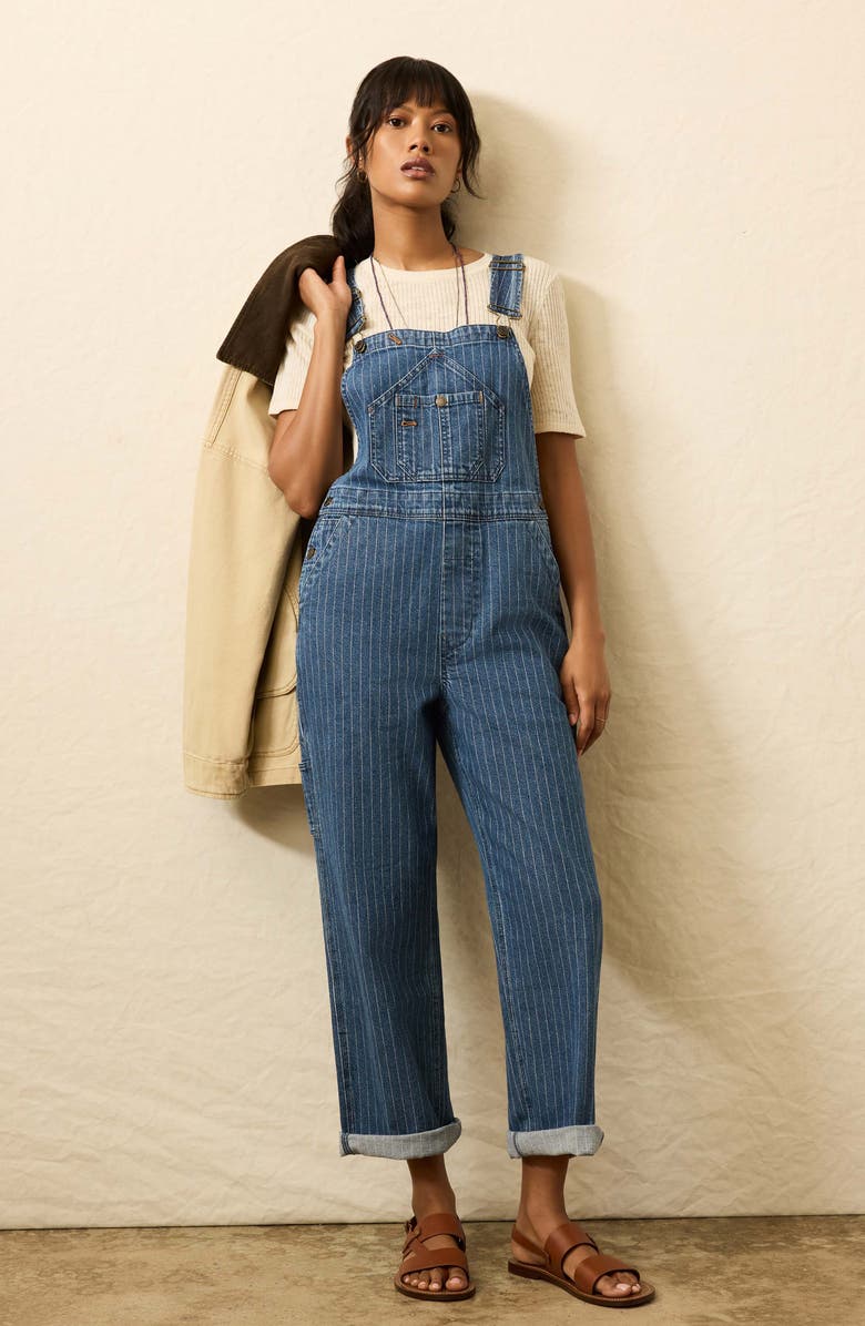 Faherty Riveter Stripe Denim Overalls, Alternate, color, Dusk Stripe Wash