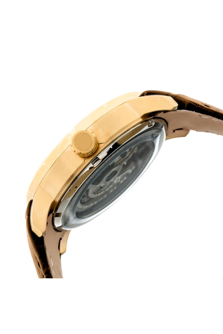 Ryder Skeleton Leather-Band Watch, Alternate, color, Brown/Gold