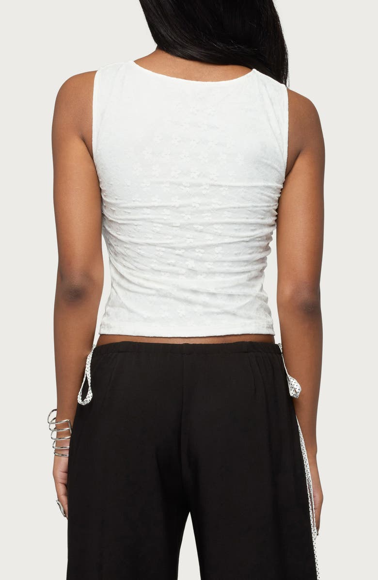 EDIKTED Elisia Twist Neck Cutout Floral Lace Crop Top, Alternate, color, White