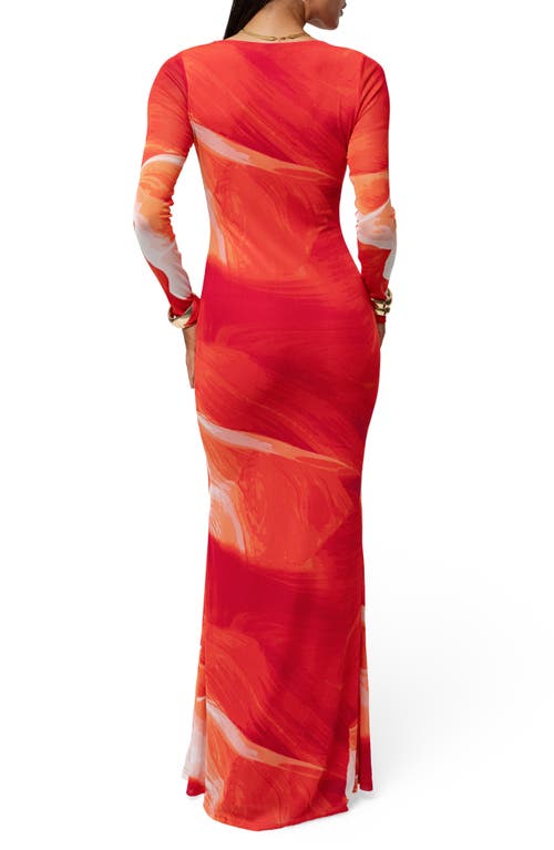 Jluxlabel Palms & Sand Long Sleeve Maxi Dress In Orange