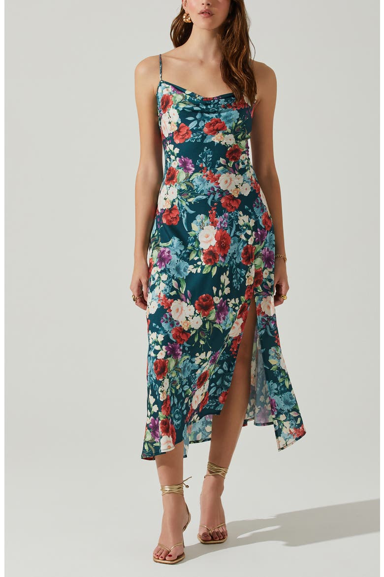 Gaia Floral Print Sleeveless Midi Dress, Alternate, color, GREEN RED FLORAL