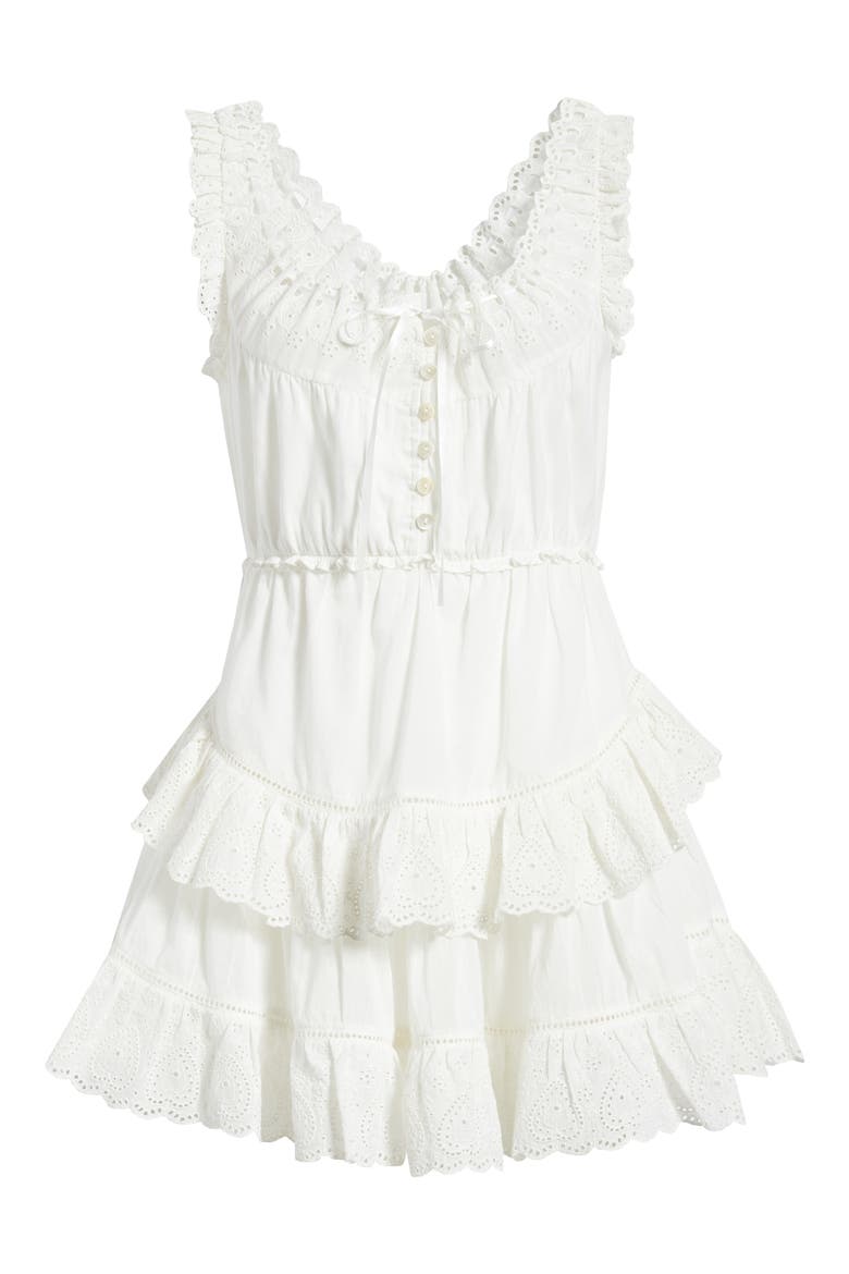 Zayan Eyelet & Ruffle Minidress, Alternate, color, WHITE