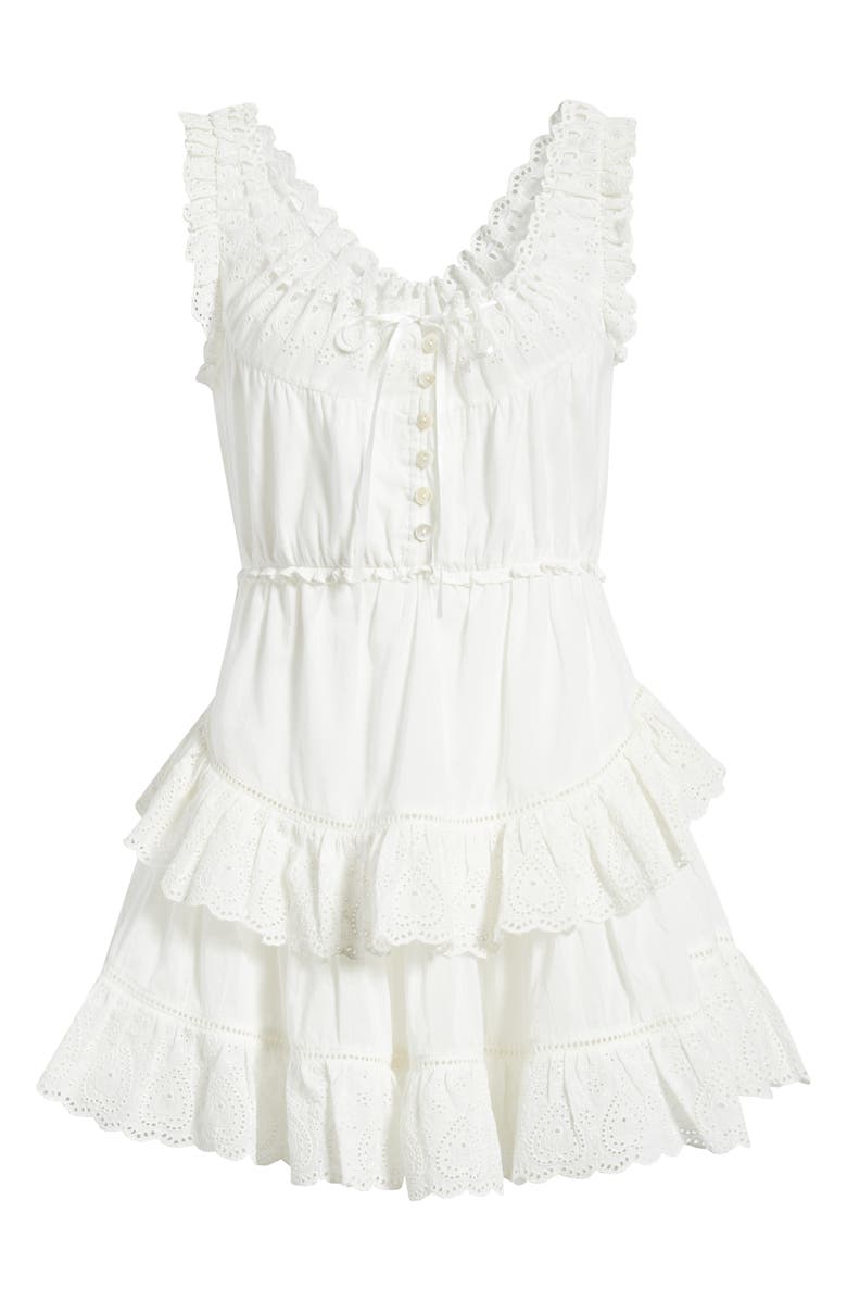 LoveShackFancy Zayan Eyelet & Ruffle Minidress, Alternate, color, White