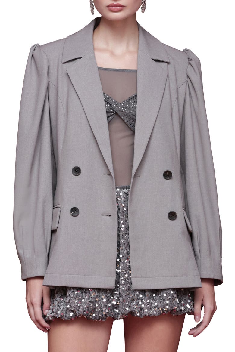 Double Breasted Puff Shoulder Blazer, Alternate, color, LIGHT GREY