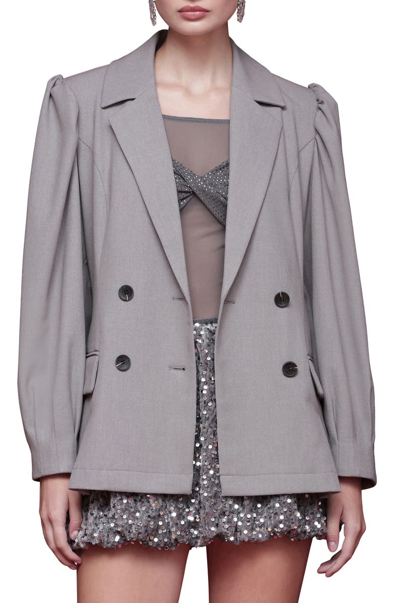Avec Les Filles Double Breasted Puff Shoulder Blazer, Alternate, color, Light Grey