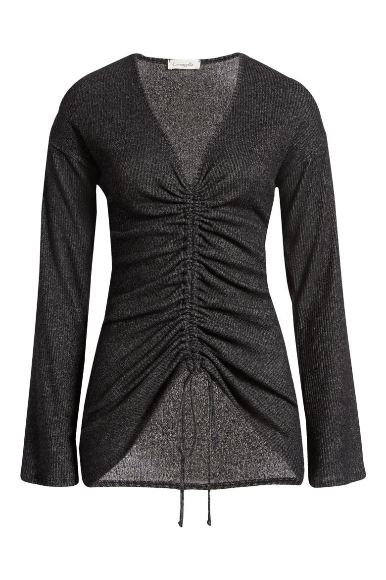 Ruched Front Long Sleeve Shirt, Alternate, color, BLACK