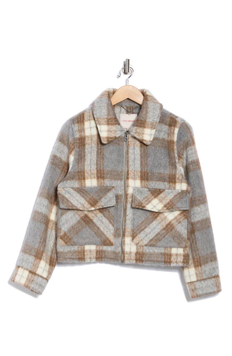 Lucky Brand Missy Zip Up Crop Jacket, Alternate, color, Light Grey Plaid