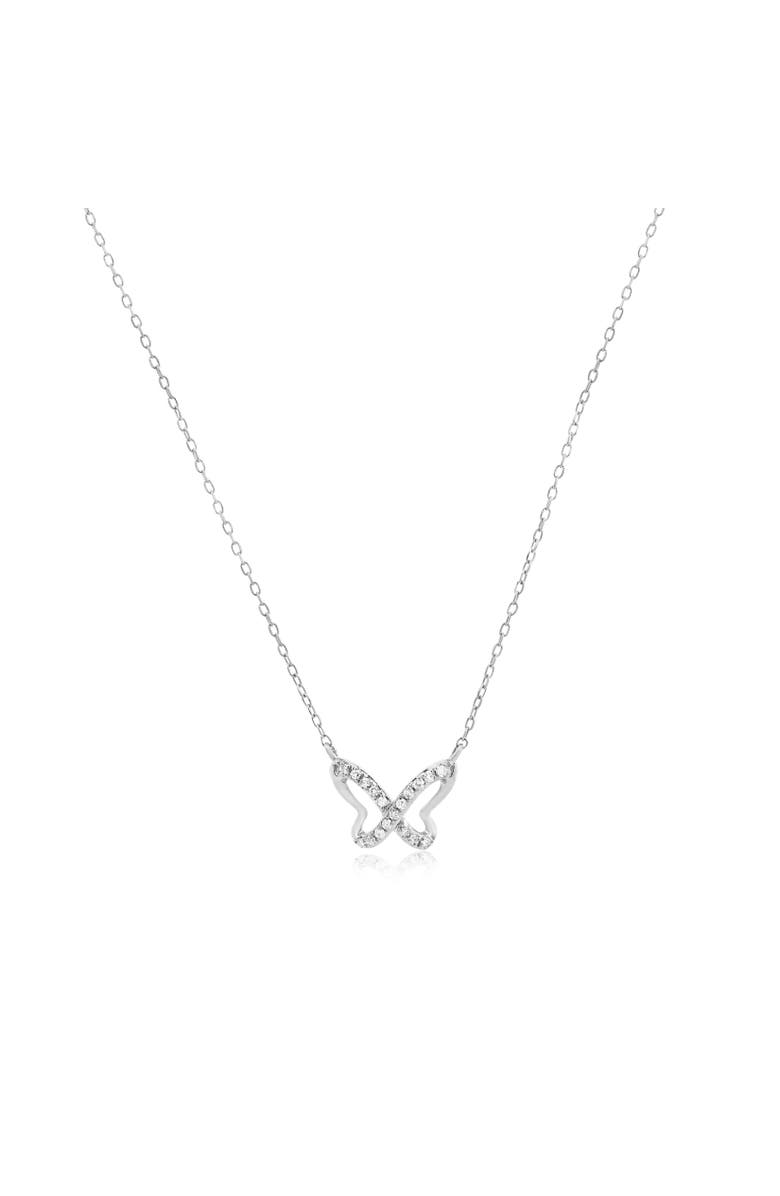 The Lovery Fine Jewelry Mini Diamond Butterfly Cutout Necklace, Main, color, White Gold