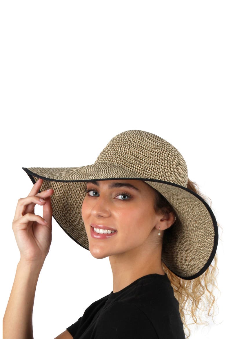 DAVID AND YOUNG Marled Straw Ponytail Floppy Hat, Alternate, color, BLACK