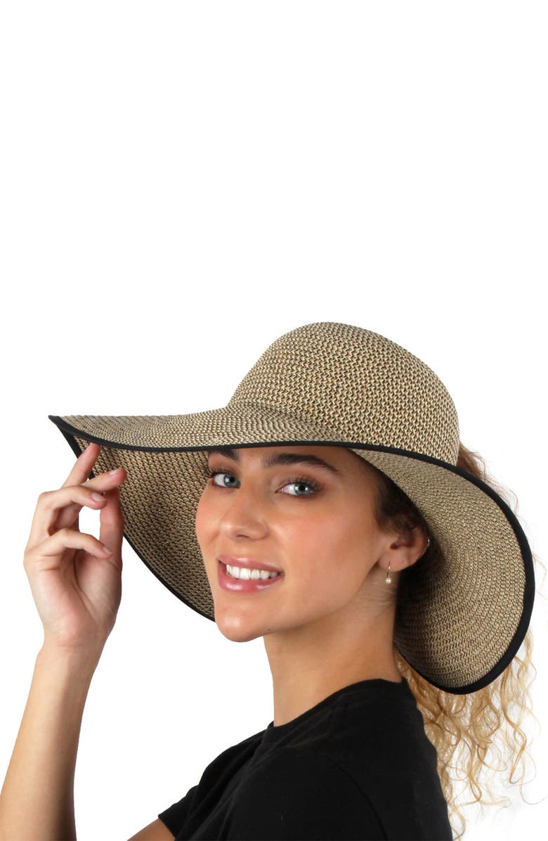 David & Young DAVID AND YOUNG Marled Straw Ponytail Floppy Hat, Alternate, color, Black