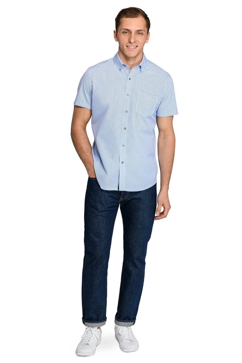 Slim Fit Houndstooth Reworked Short Sleeve Button-Down Shirt, Alternate, color, BLUE