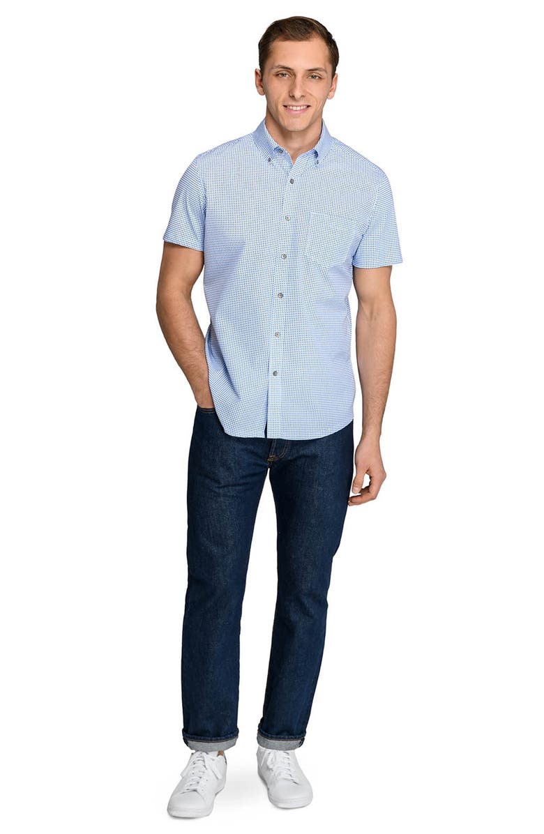 W.R.K Slim Fit Houndstooth Reworked Short Sleeve Button-Down Shirt, Alternate, color, Blue