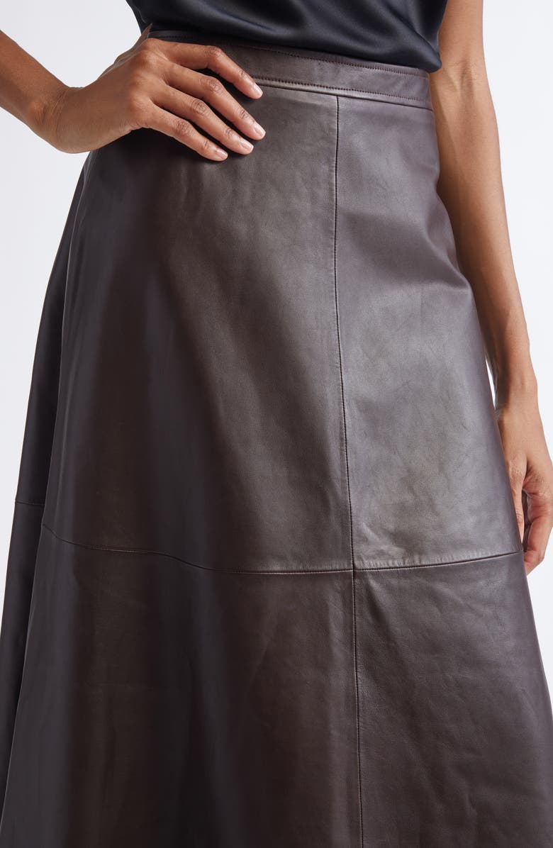 ST. JOHN Soft Luxe Napa Leather A-Line Midi Skirt, Alternate, color, Mahogany