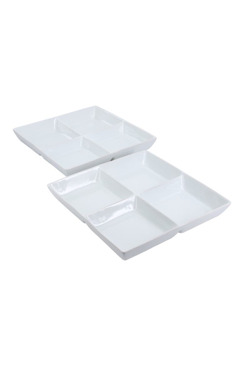 Set of 2 4-Compartment Serving Dishes, Main, color, WHITE