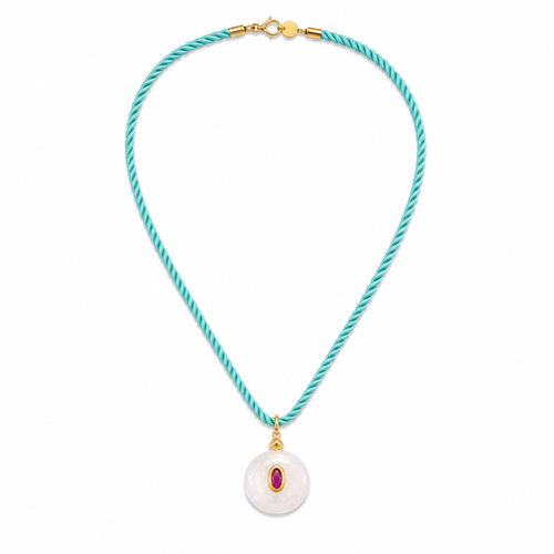 Erin Mcdermott Jewelry Verde Rose Silk Cord Necklace In Blue