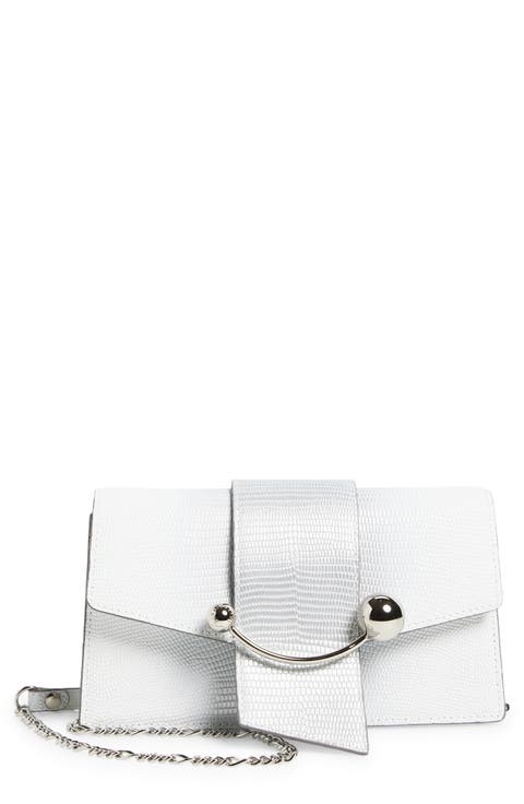 Crescent Lizard Embossed Handbag on a Chain