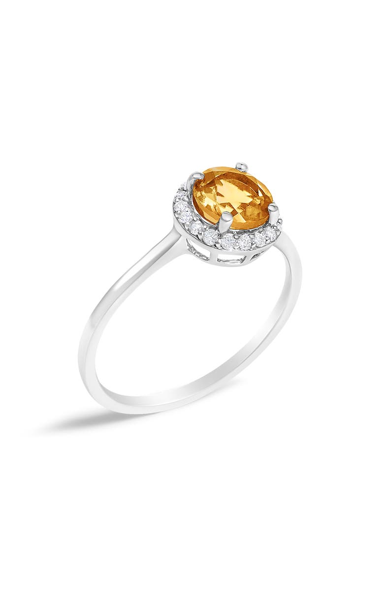 Haus of Brilliance 10K Gold Gemstone and 1/10 Cttw Diamond Halo Birthstone Ring, Alternate, color, White | Orange Citrine