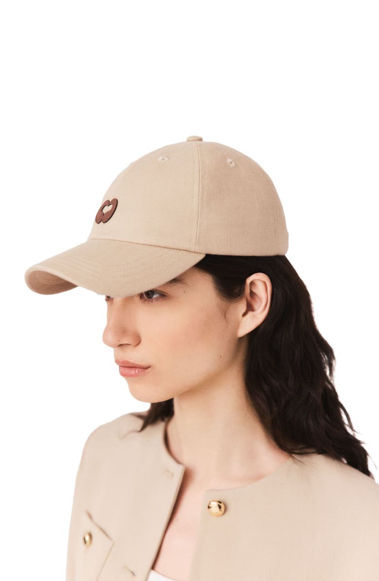maje Linen blend cap with logo, Alternate, color, Beige