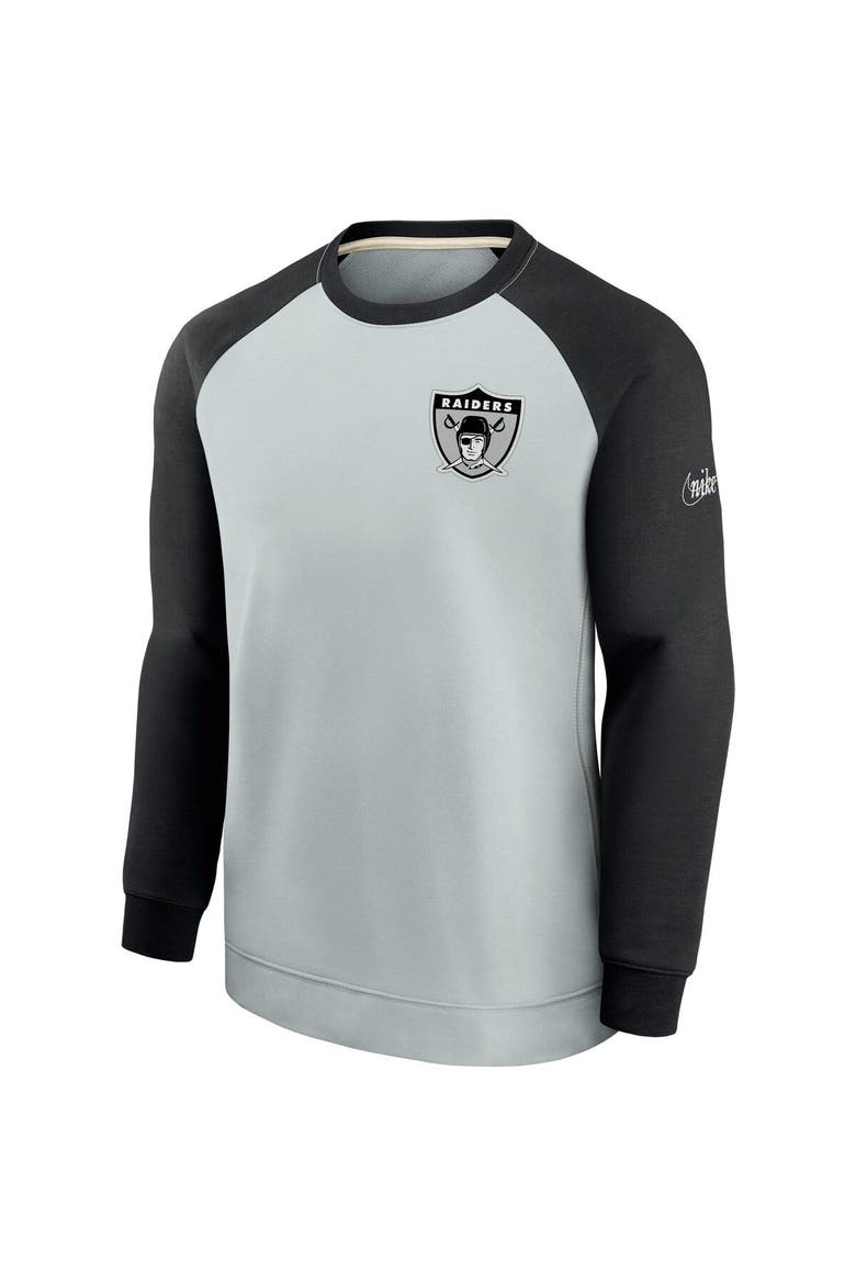 Men's Nike Silver/Black Las Vegas Raiders Historic Raglan Crew Performance Sweater, Alternate, color, Silver