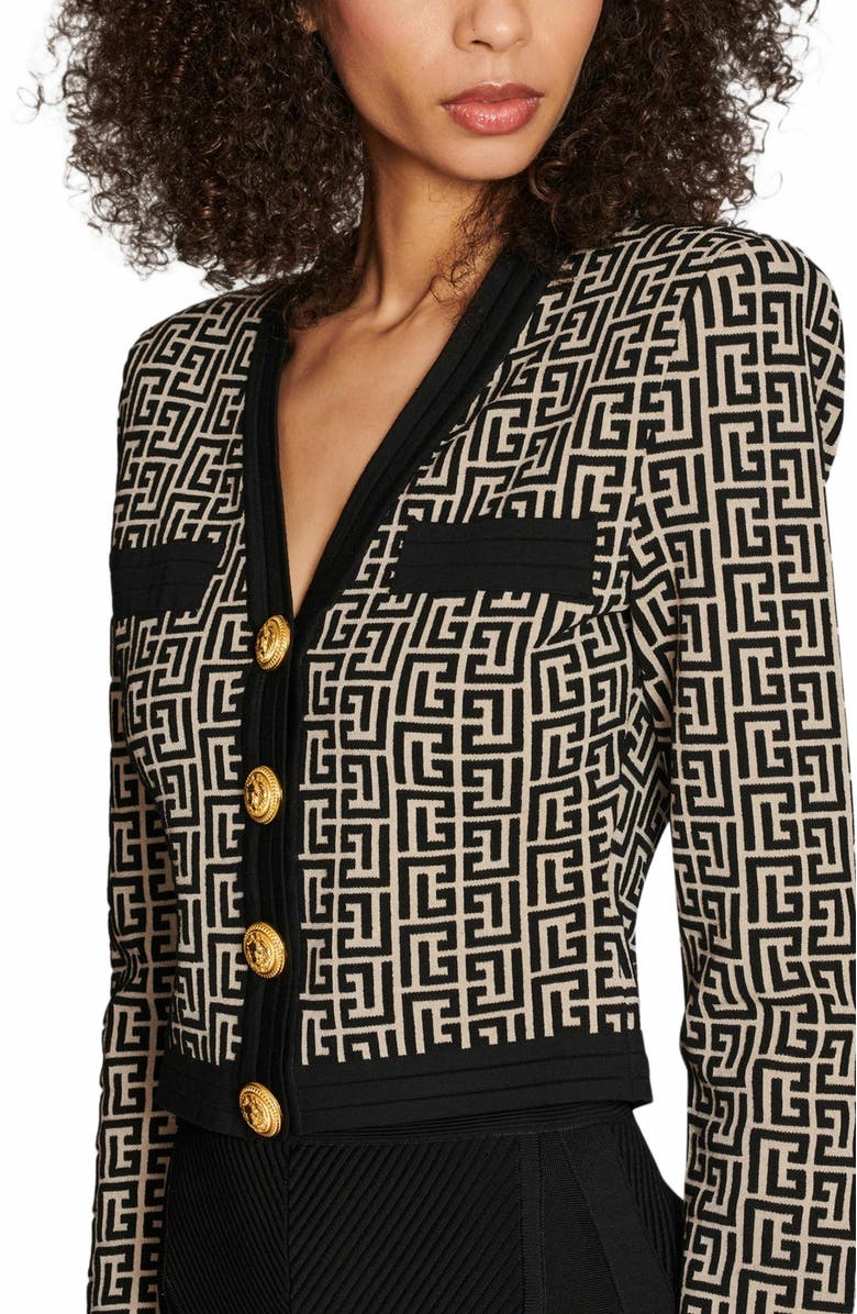Balmain Monogram Knit Cardigan, Alternate, color, 