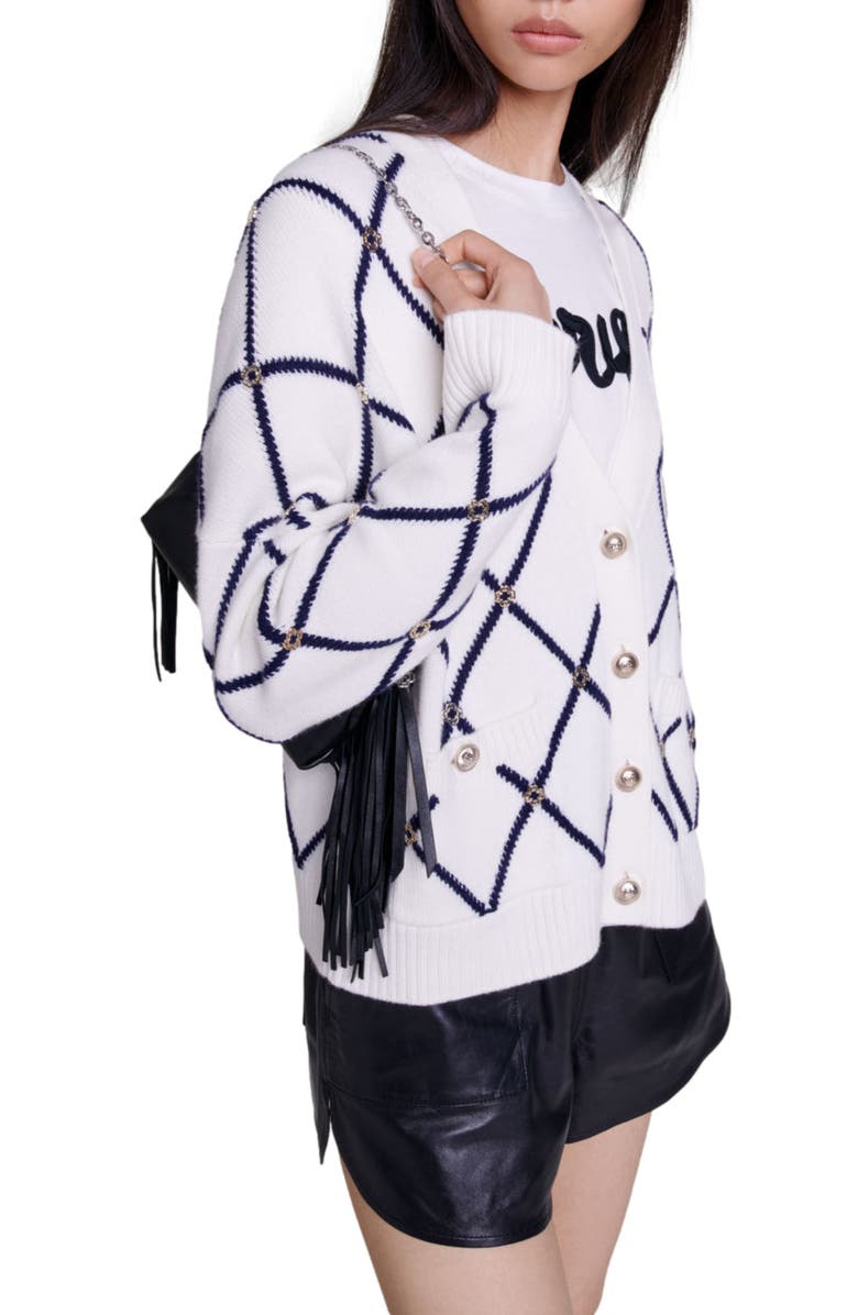 maje Diamond pattern knitted cardigan, Alternate, color,