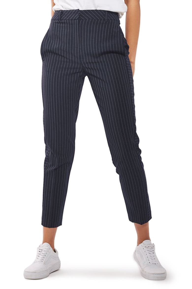 Cut About Pinstripe Cigarette Trousers, Main, color, NAVY BLUE