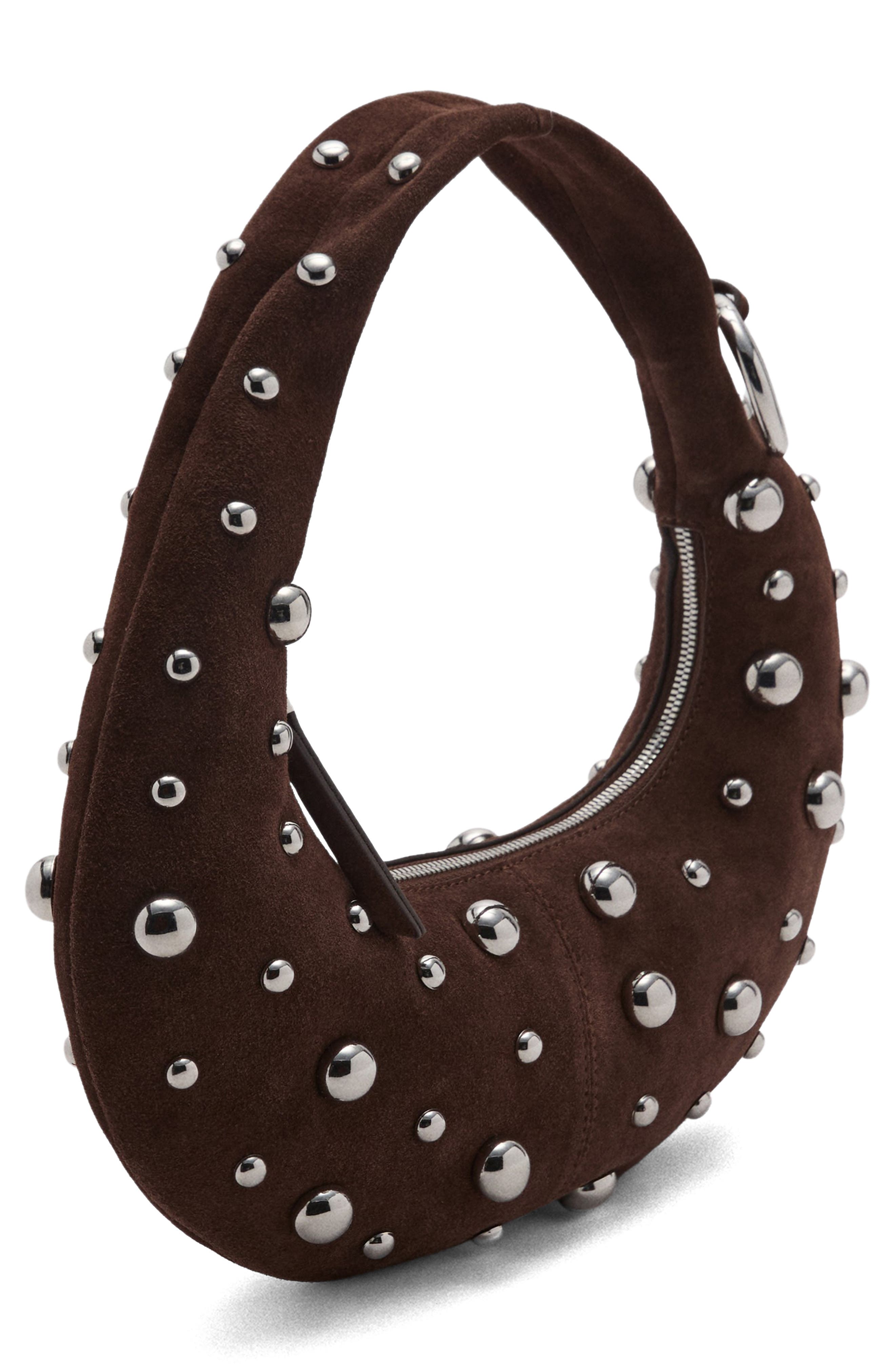 Embellished Leather Handbag, Alternate, color, CHOCOLATE